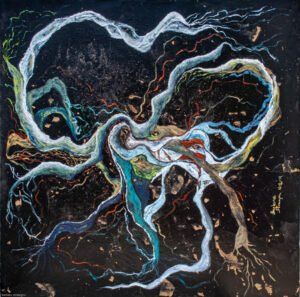 multimedia mystic artwork created by artist Barbara Stamegna, obtained through the combination of a video made out of her “Electrical Discharges” painting and the creation of a mystic music track for meditation