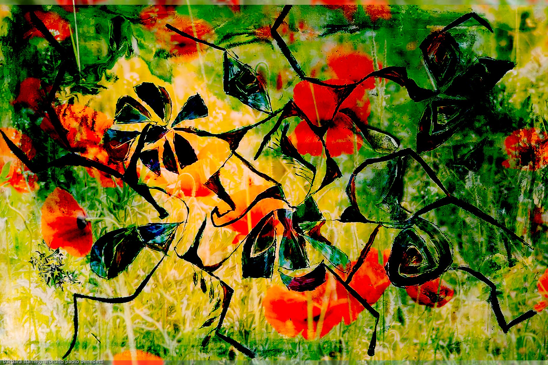 abstract art image made by merging abstract photograph and painting in artwork with floral pattern with mystic and symbolic value