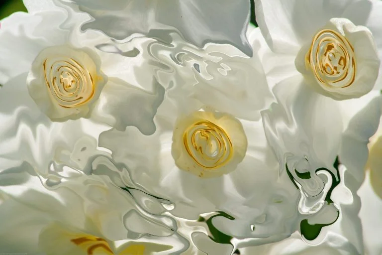 abstract white floating veils with light yellow spots inside, shades of yellow and light from behind